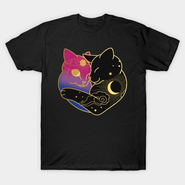 Bisexual Celestial Cat Heart T-Shirt by Psitta